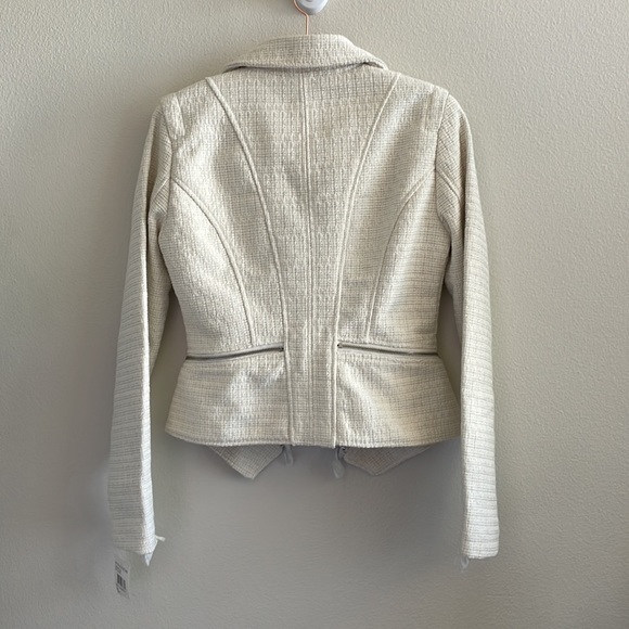 NWT BLANKNYC Tweed Fitted Zipper Moto Jacket in Off-White - Picture 8 of 12
